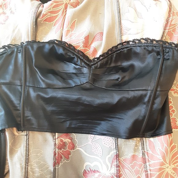 Bebe 100% Silk Black Pink Strapless Floral Flowy Dress Size Large - Picture 10 of 16